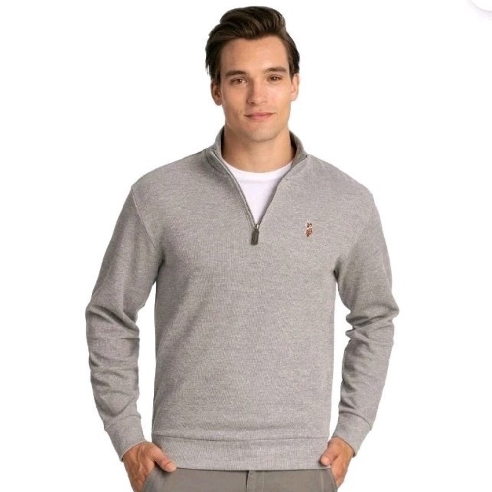 U.S. Polo Assn Mockneck Quarter Zip Sweater Mens XXL 2XL Heather‎ Gray Pullover